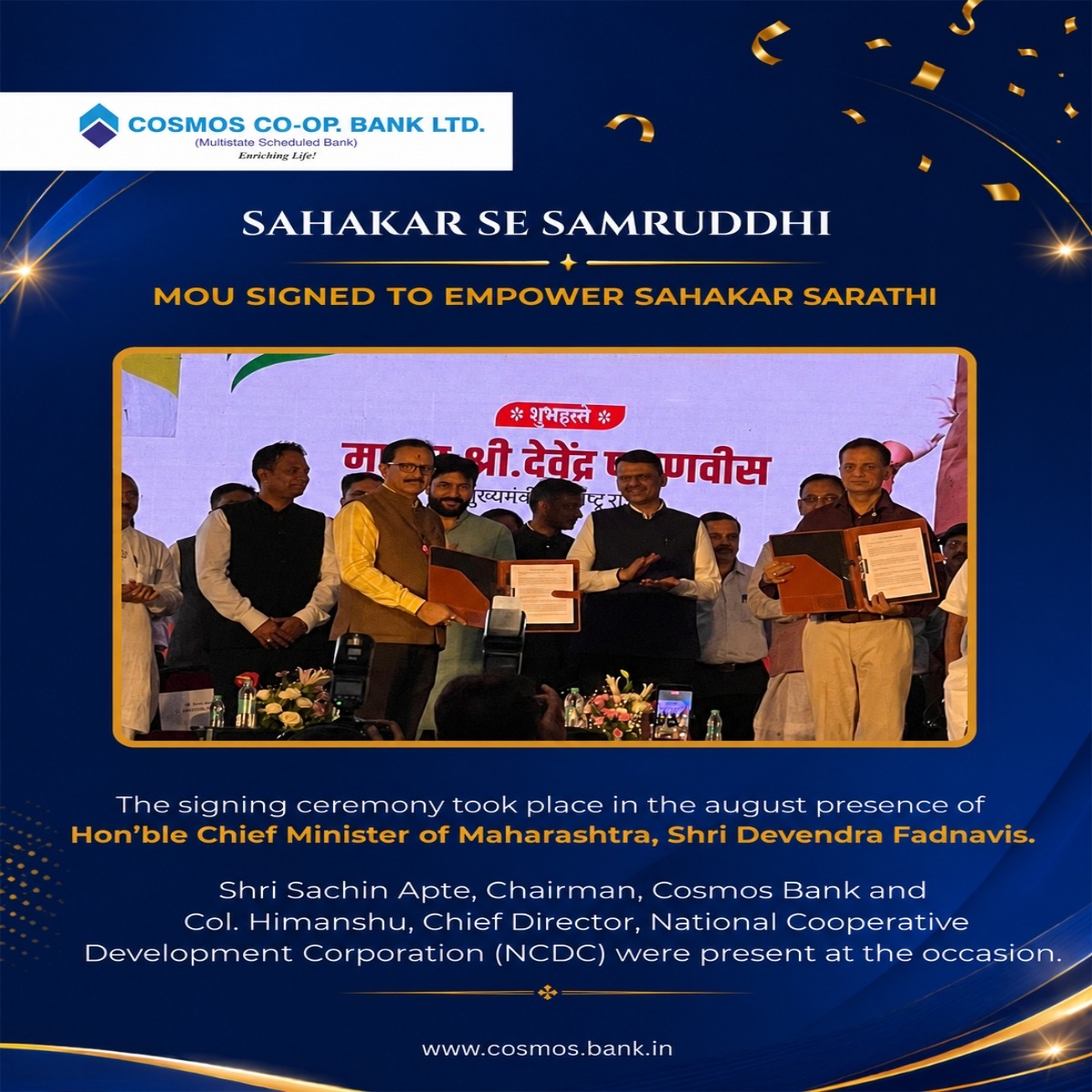 Cosmos Bank & Bharat Taxi Sign Landmark MoU to Empower Sahakar Sarathi